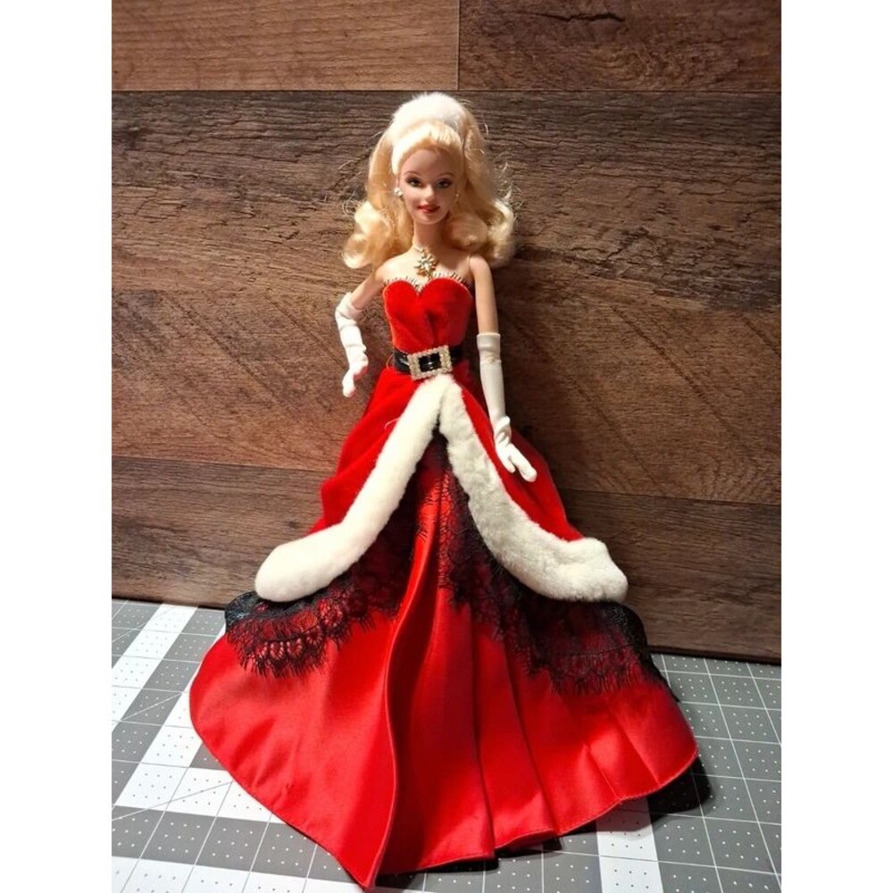 Holiday Barbie Doll Red Dress Faux white fur